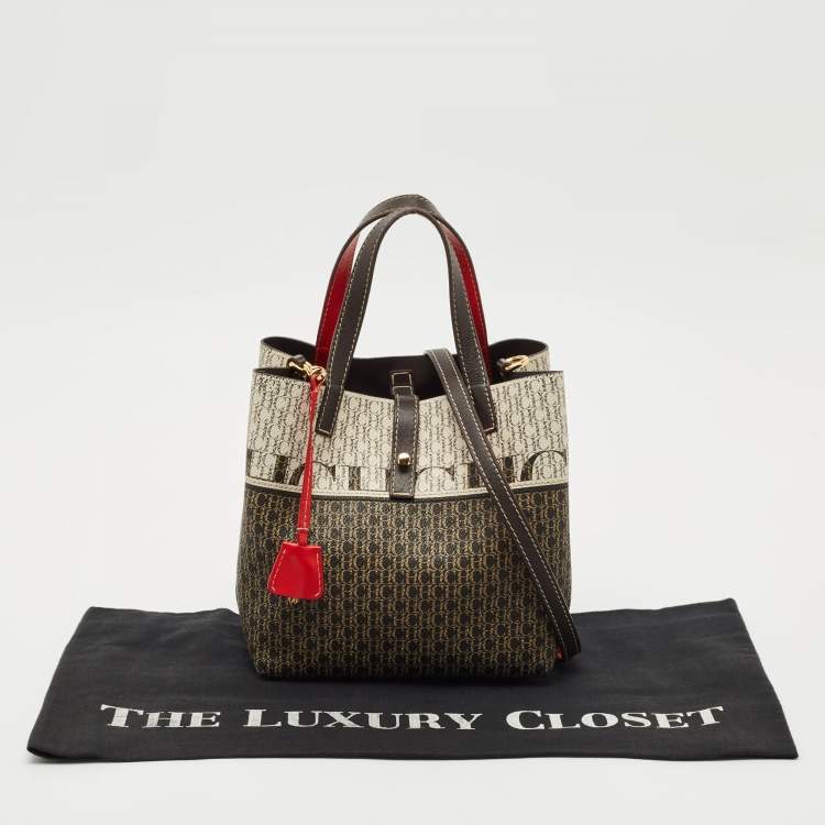 Pre Owned Carolina Herrera Brown/Beige Monogram Coated Canvas and Leather Matryoshka Padlock Tote