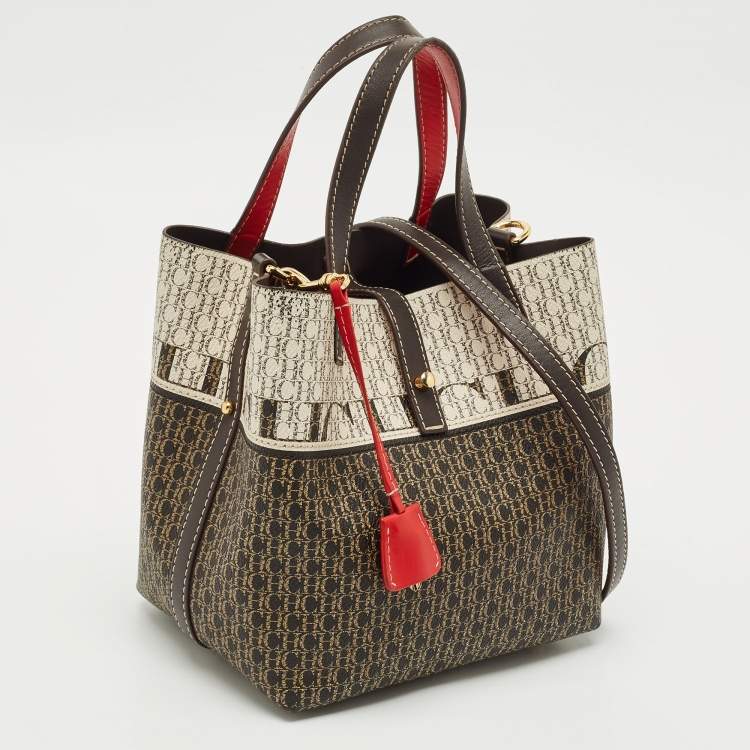 Pre Owned Carolina Herrera Brown/Beige Monogram Coated Canvas and Leather Matryoshka Padlock Tote