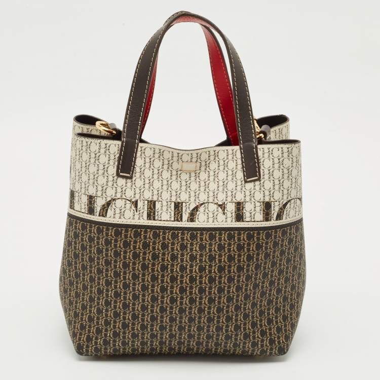 Pre Owned Carolina Herrera Brown/Beige Monogram Coated Canvas and Leather Matryoshka Padlock Tote