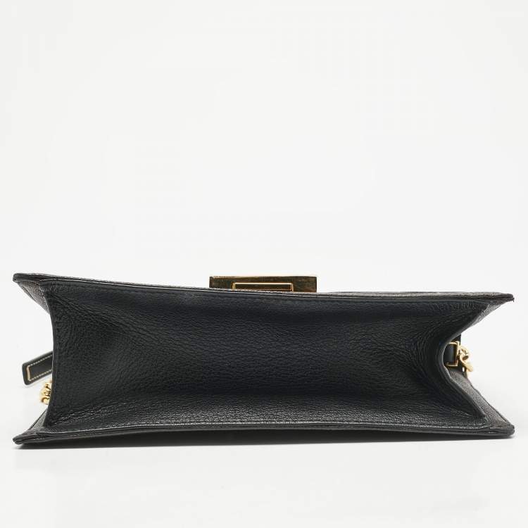Pre Owned Carolina Herrera Black/Brown Monogram Coated Canvas and Leather CHHC Flap Shoulder Bag