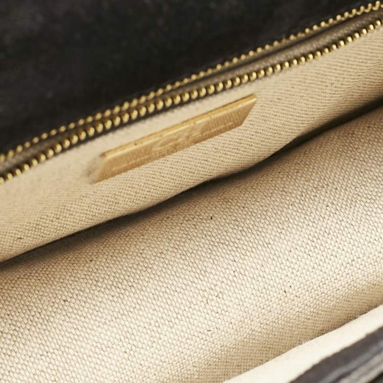 Pre Owned Carolina Herrera Black/Brown Monogram Coated Canvas and Leather CHHC Flap Shoulder Bag