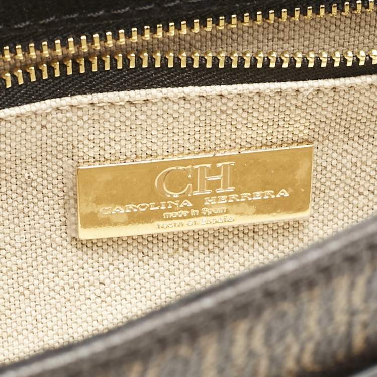 Pre Owned Carolina Herrera Black/Brown Monogram Coated Canvas and Leather CHHC Flap Shoulder Bag