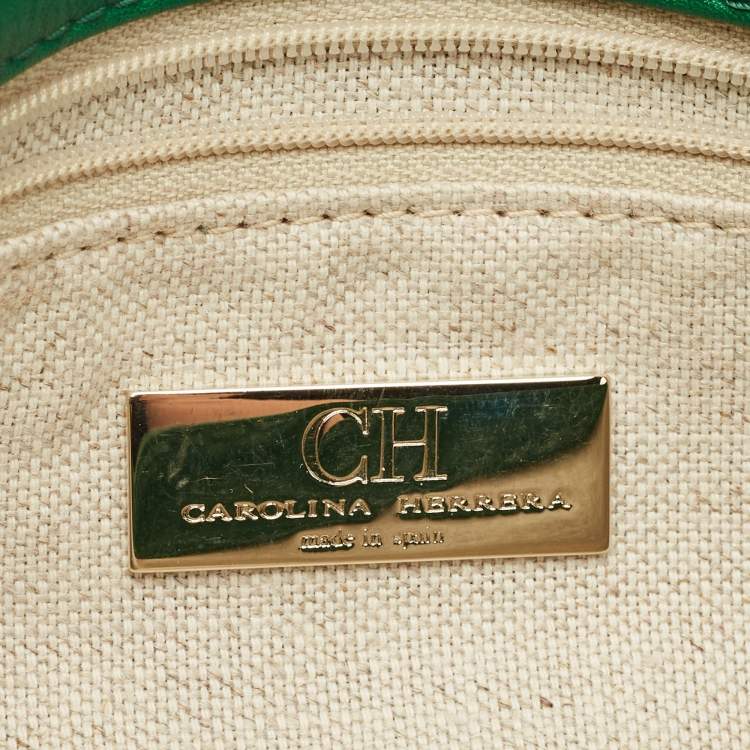 Pre Owned Carolina Herrera Green Leather Envelope Clutch