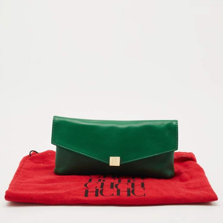 Pre Owned Carolina Herrera Green Leather Envelope Clutch