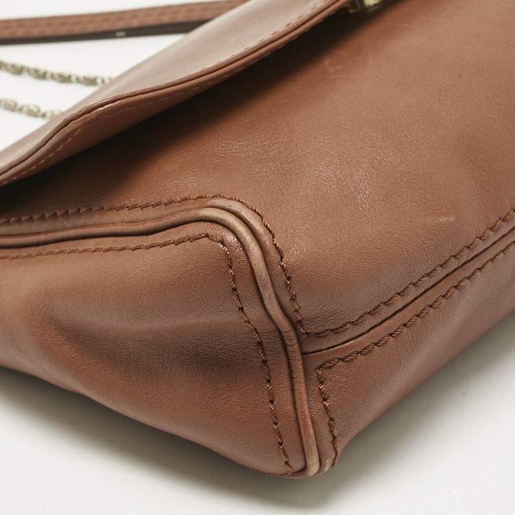 Pre Owned Carolina Herrera Brown Leather Flap Chain Shoulder Bag