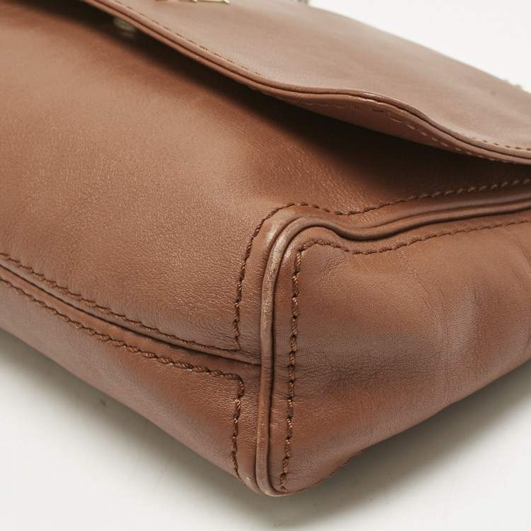 Pre Owned Carolina Herrera Brown Leather Flap Chain Shoulder Bag