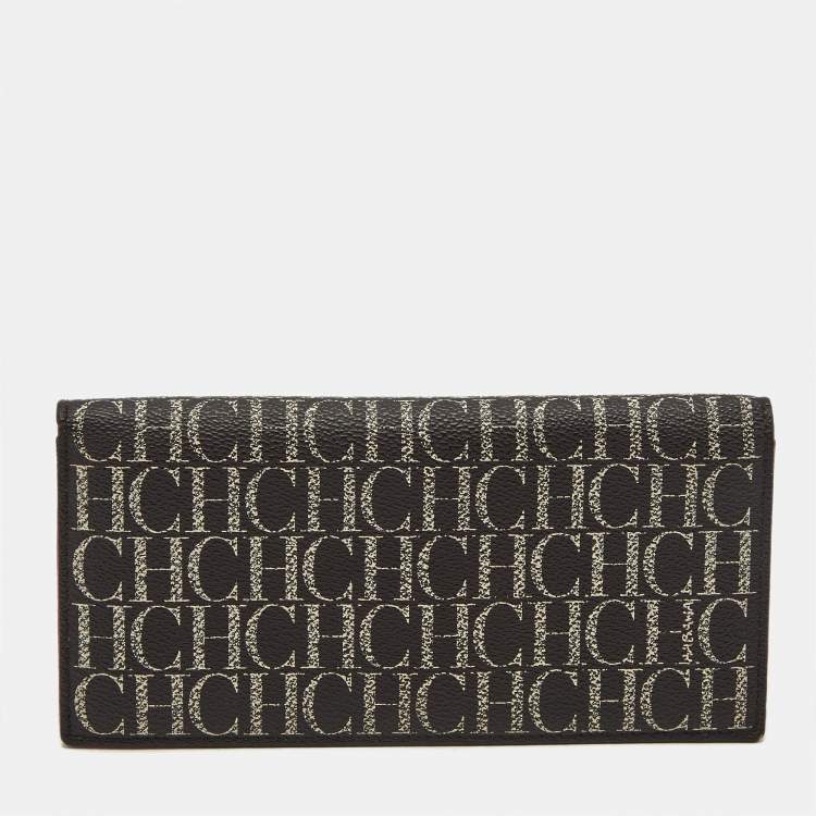Pre Owned Carolina Herrera Brown/Red Monogram Coated Canvas Bifold Long Wallet