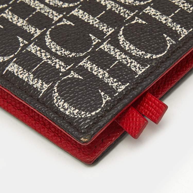 Pre Owned Carolina Herrera Brown/Red Monogram Coated Canvas Bifold Long Wallet