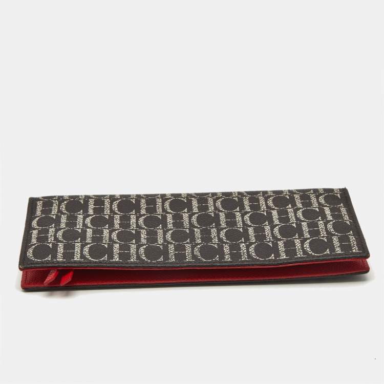 Pre Owned Carolina Herrera Brown/Red Monogram Coated Canvas Bifold Long Wallet
