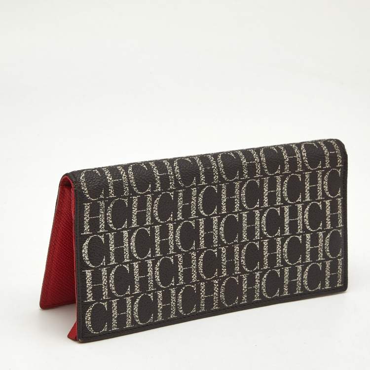 Pre Owned Carolina Herrera Brown/Red Monogram Coated Canvas Bifold Long Wallet