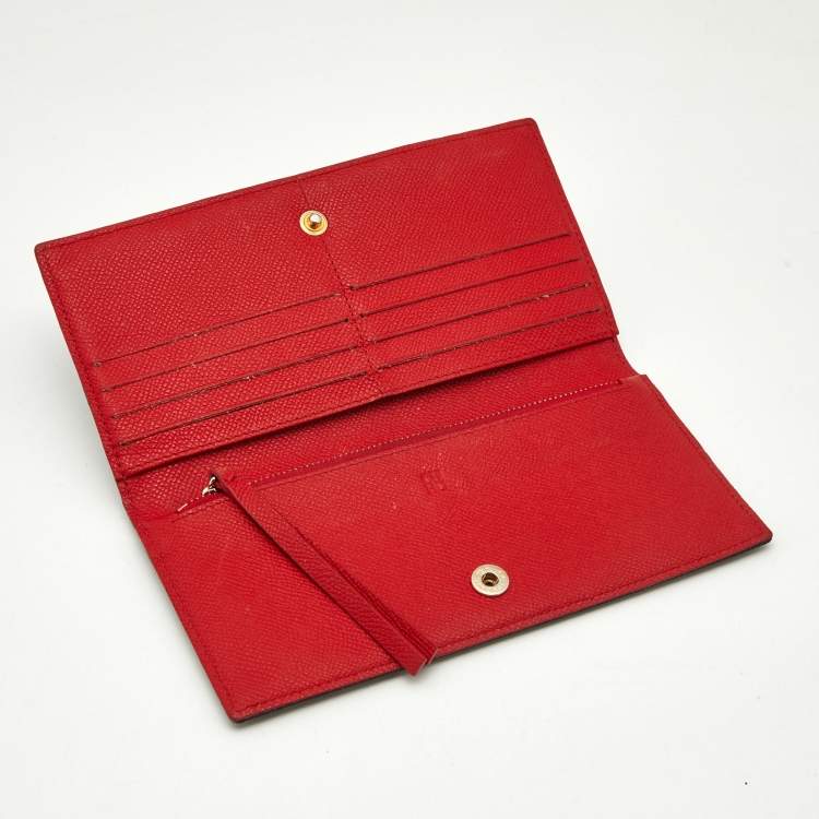 Pre Owned Carolina Herrera Brown/Red Monogram Coated Canvas Bifold Long Wallet