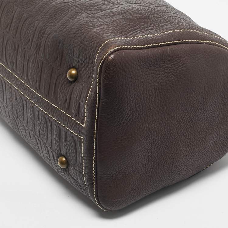 Pre Owned Carolina Herrera Dark Brown Monogram Embossed Leather Large Andy Boston Bag