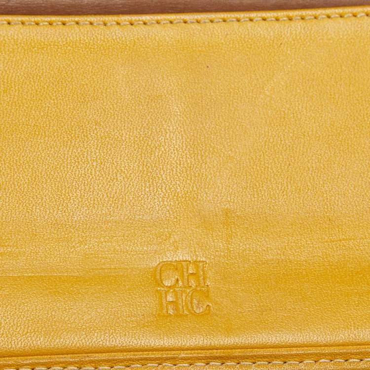Pre Owned Carolina Herrera Off White Monogram Coated Canvas and Leather Trifold Continental Wallet