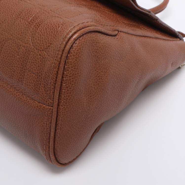 Pre Owned Carolina Herrera Brown Embossed Leather Minuetto Flap Top Handle Bag