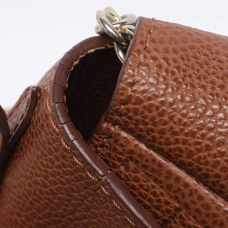 Pre Owned Carolina Herrera Brown Embossed Leather Minuetto Flap Top Handle Bag
