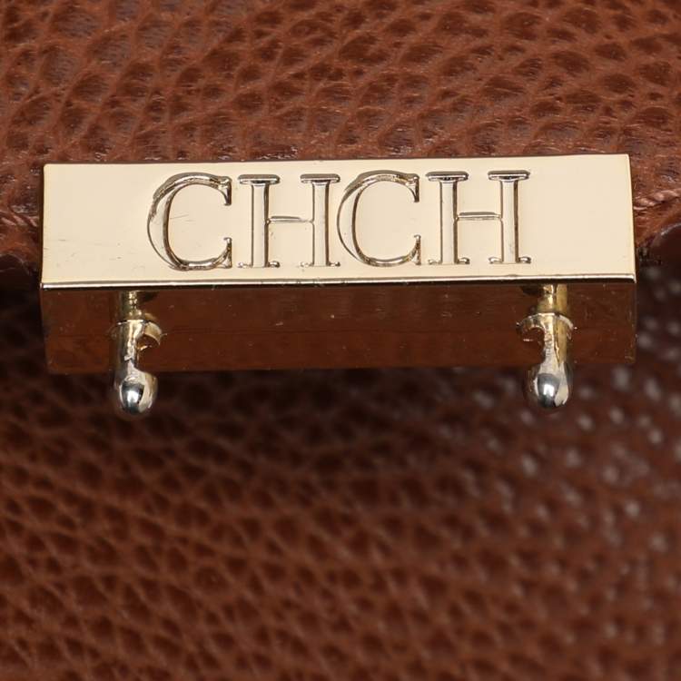 Pre Owned Carolina Herrera Brown Embossed Leather Minuetto Flap Top Handle Bag