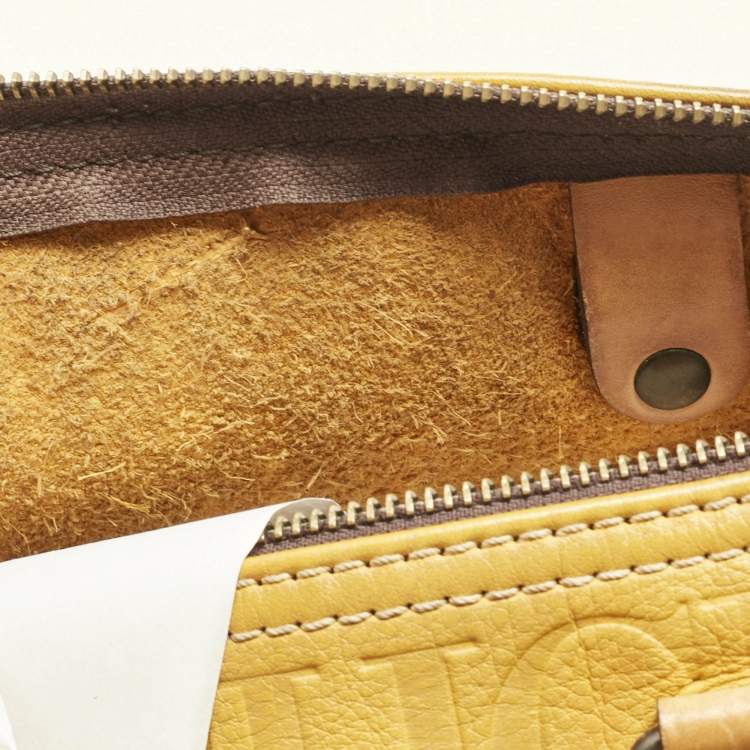 Pre Owned Carolina Herrera Mustard/Beige Monogram Leather Large Andy Satchel