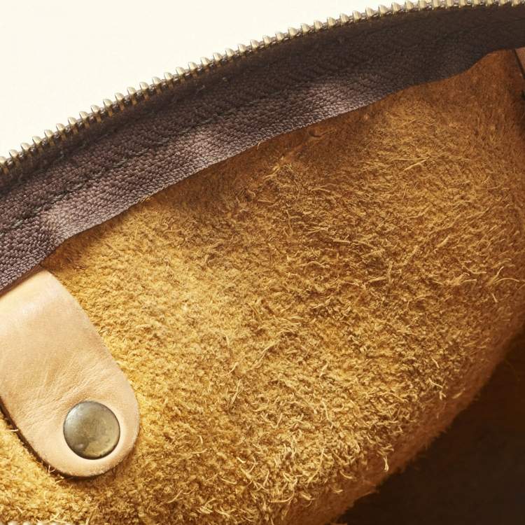 Pre Owned Carolina Herrera Mustard/Beige Monogram Leather Large Andy Satchel