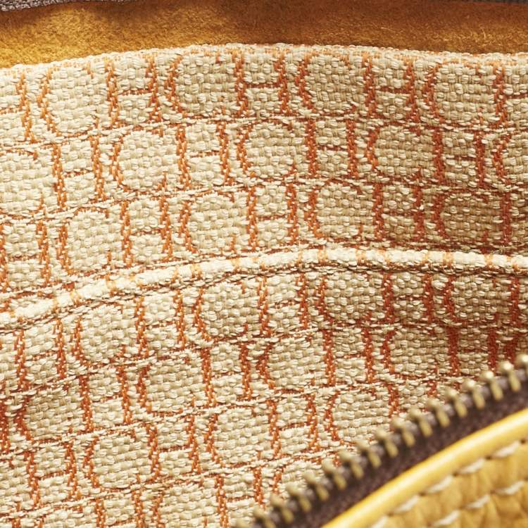 Pre Owned Carolina Herrera Mustard/Beige Monogram Leather Large Andy Satchel