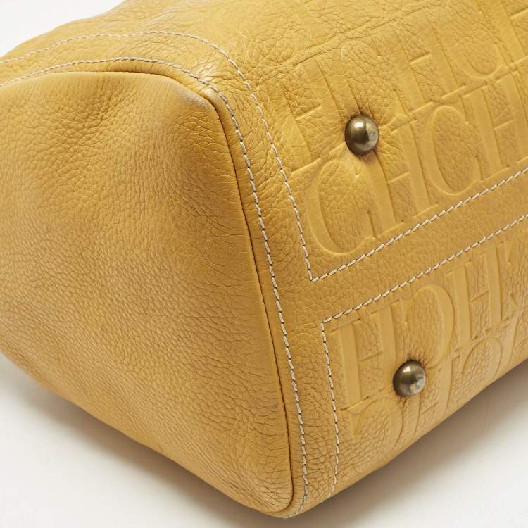 Pre Owned Carolina Herrera Mustard/Beige Monogram Leather Large Andy Satchel