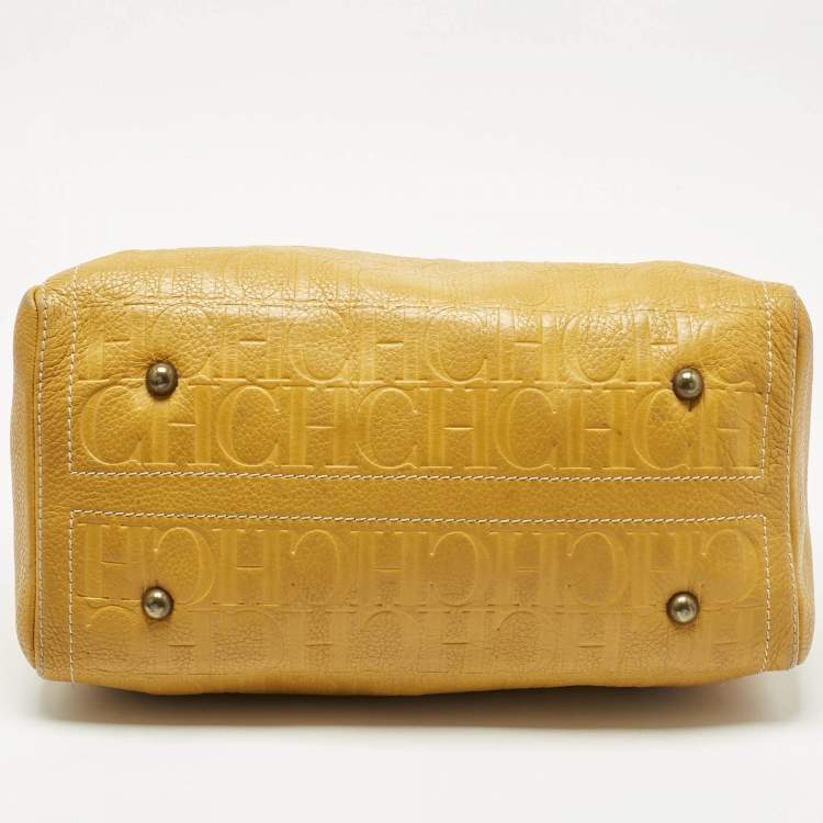 Pre Owned Carolina Herrera Mustard/Beige Monogram Leather Large Andy Satchel