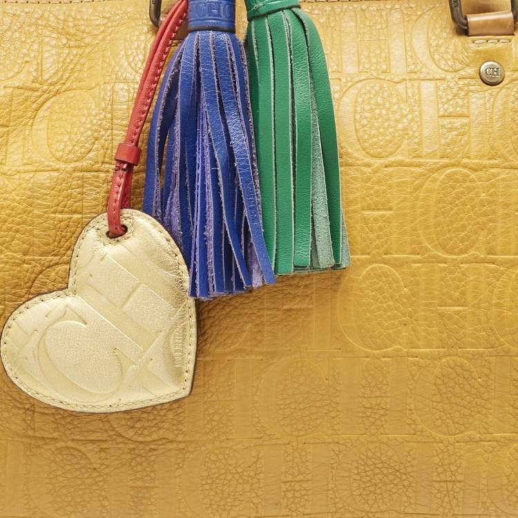 Pre Owned Carolina Herrera Mustard/Beige Monogram Leather Large Andy Satchel