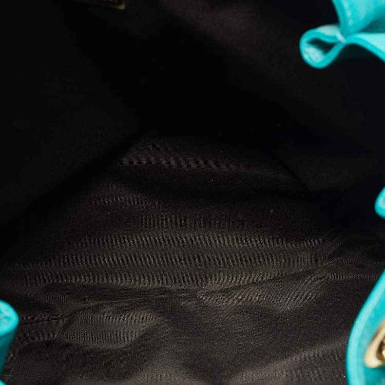 Pre Owned Carolina Herrera Green Monogram Embossed Leather Tassel Chain Tote