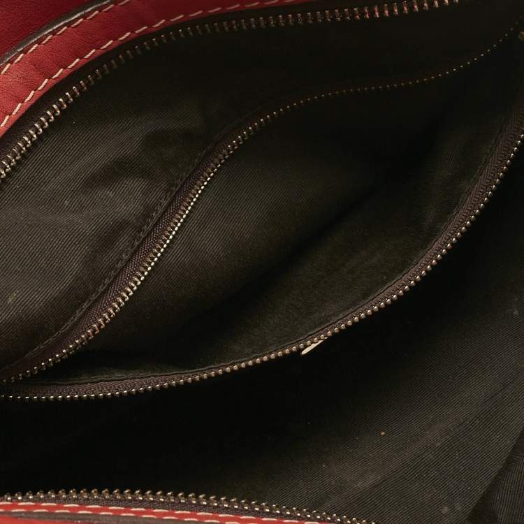 Pre Owned Carolina Herrera Red Leather CH Logo Charm Tote