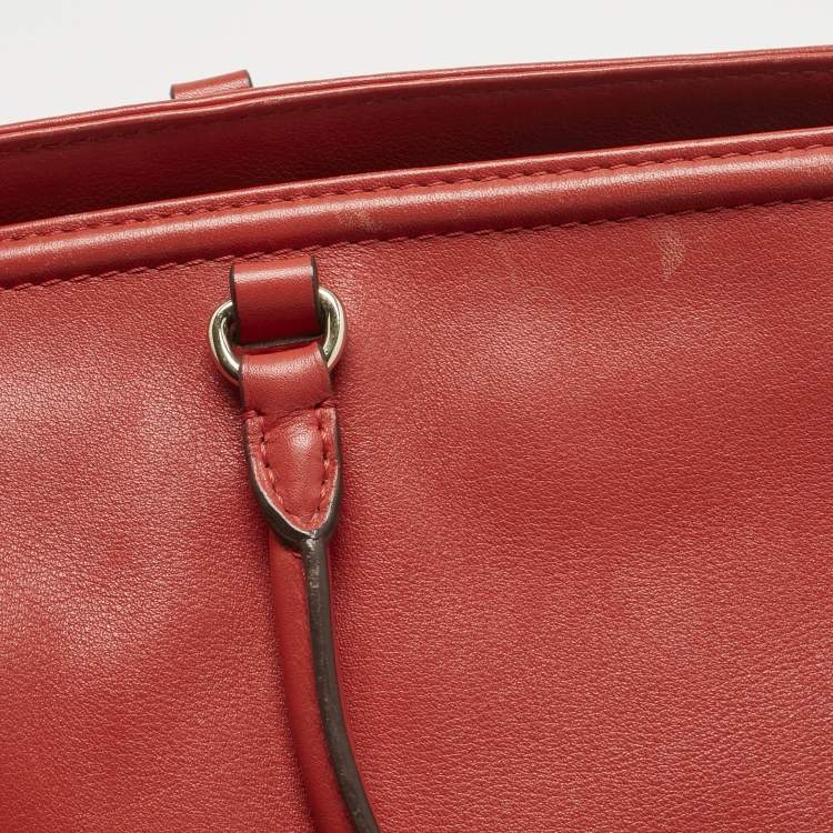 Pre Owned Carolina Herrera Red Leather CH Logo Charm Tote