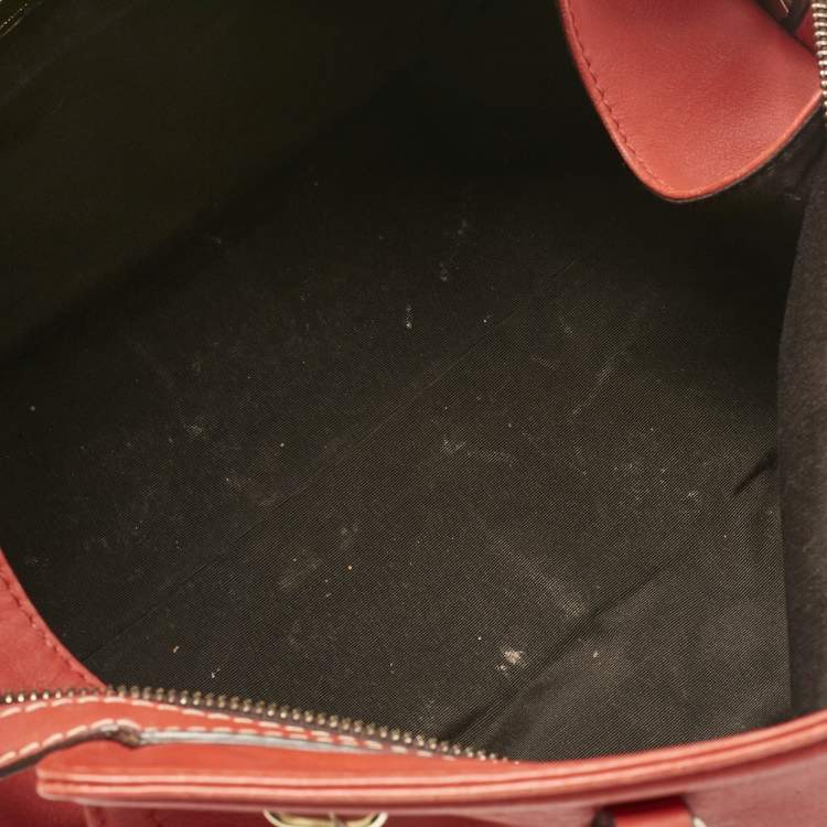 Pre Owned Carolina Herrera Red Leather CH Logo Charm Tote