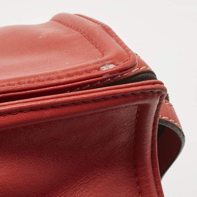 Pre Owned Carolina Herrera Red Leather CH Logo Charm Tote
