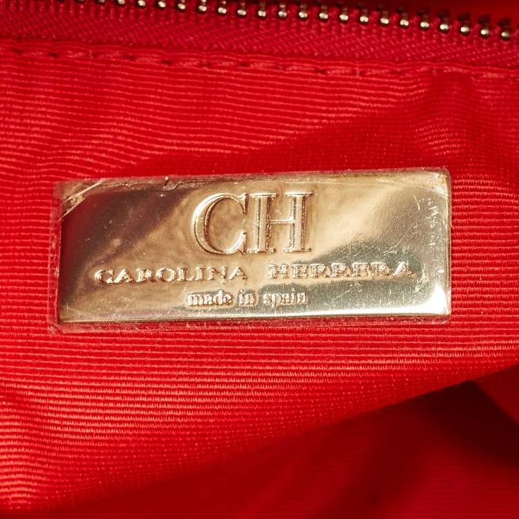 Pre Owned Carolina Herrera Gold Embossed Leather Metal Flap Shoulder Bag