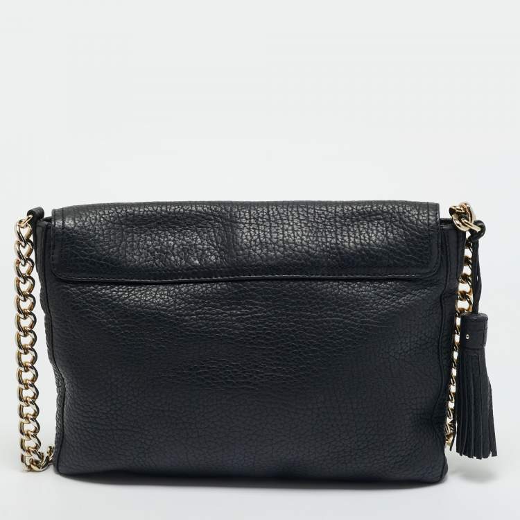 Pre Owned Carolina Herrera Black Leather Tassel Flap Shoulder Bag