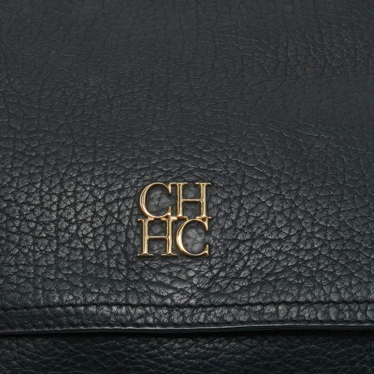 Pre Owned Carolina Herrera Black Leather Tassel Flap Shoulder Bag