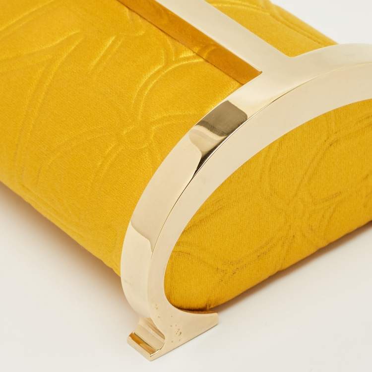 Pre Owned Carolina Herrera Mustard Satin Insignia Metropolitan Clutch