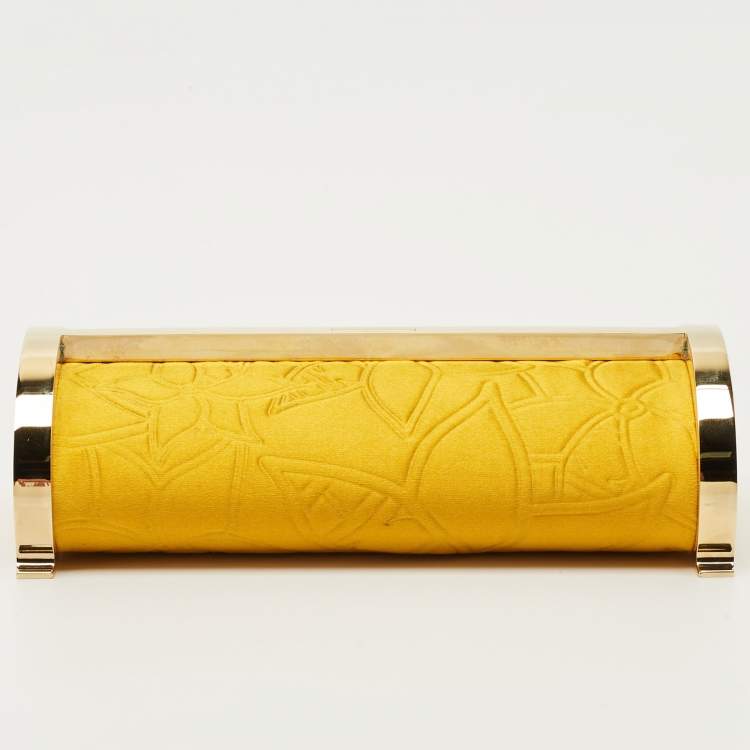 Pre Owned Carolina Herrera Mustard Satin Insignia Metropolitan Clutch
