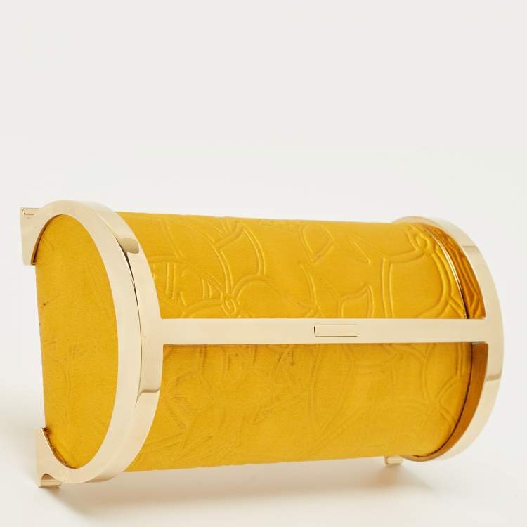 Pre Owned Carolina Herrera Mustard Satin Insignia Metropolitan Clutch