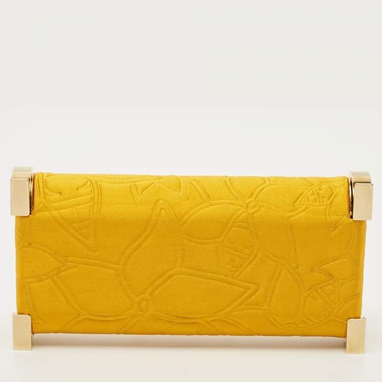 Pre Owned Carolina Herrera Mustard Satin Insignia Metropolitan Clutch