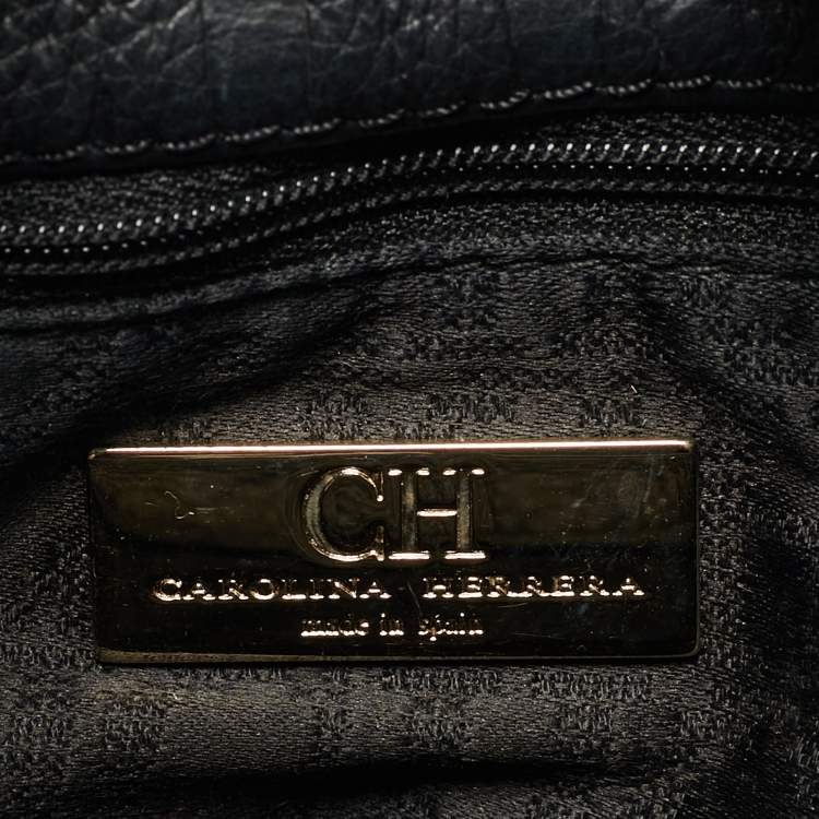 Pre Owned Carolina Herrera Black Monogram Embossed Leather Audrey Shoulder Bag