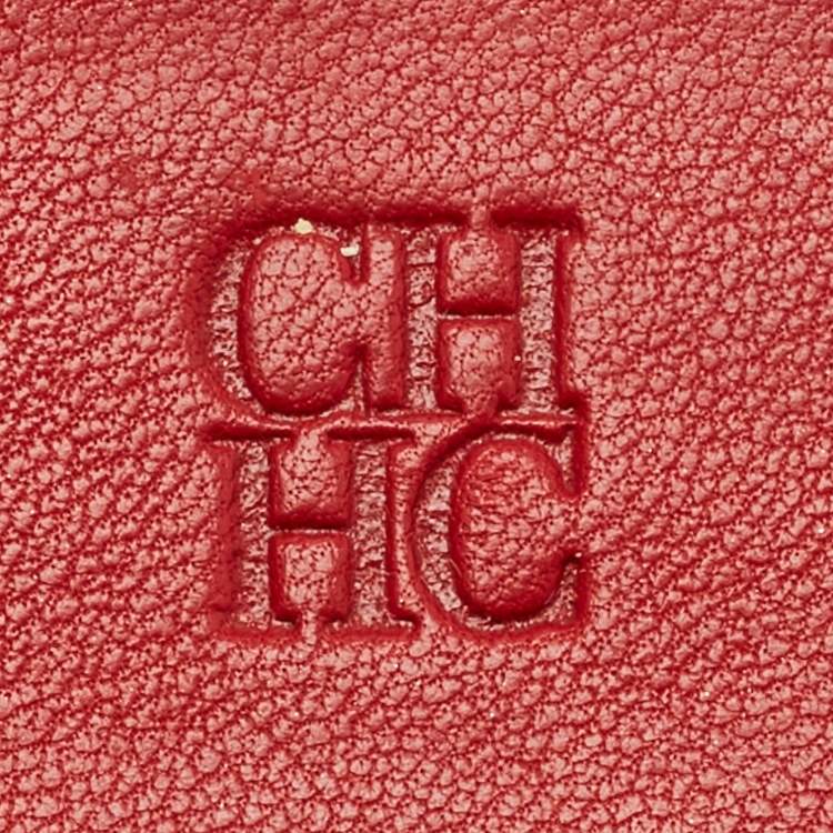 Pre Owned Carolina Herrera Red Quilted Leather Trifold Compact Wallet