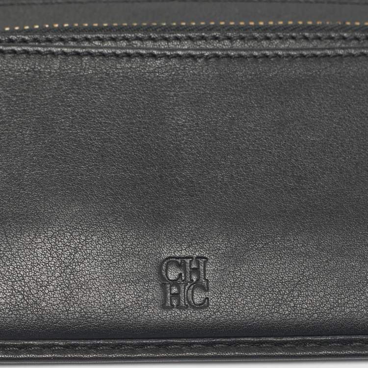 Pre Owned Carolina Herrera Black Monogram Embossed Leather Tassel Trifold Continental Wallet