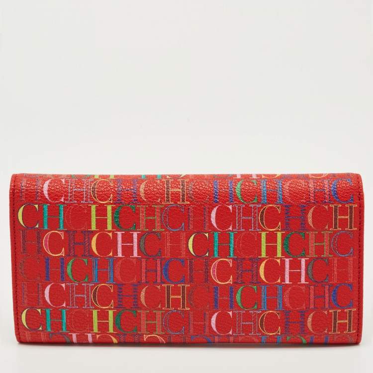 Pre Owned Carolina Herrera Red Monogram Coated Canvas Trifold Continental Wallet