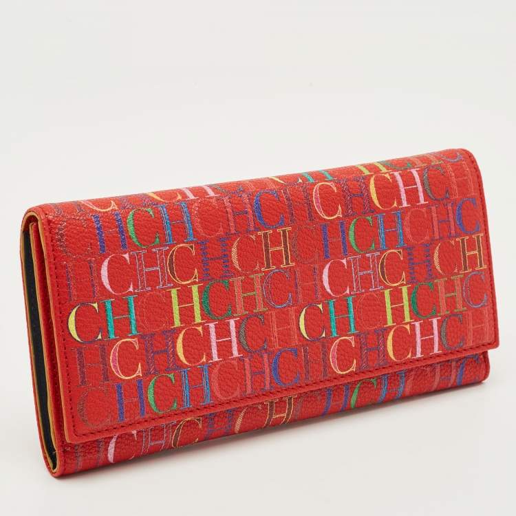 Pre Owned Carolina Herrera Red Monogram Coated Canvas Trifold Continental Wallet