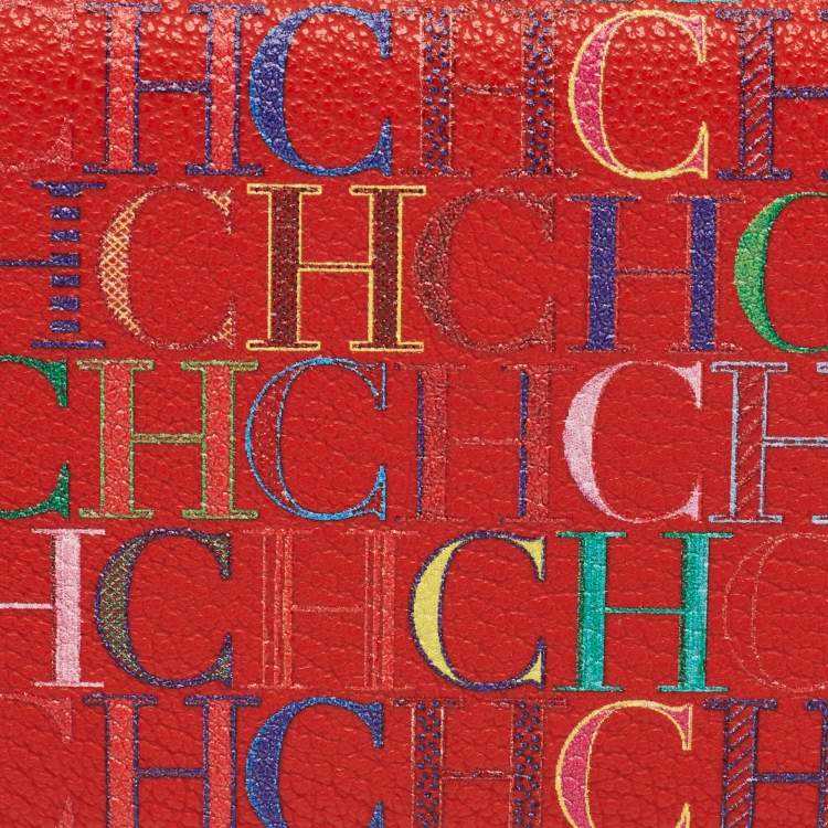 Pre Owned Carolina Herrera Red Monogram Coated Canvas Trifold Continental Wallet