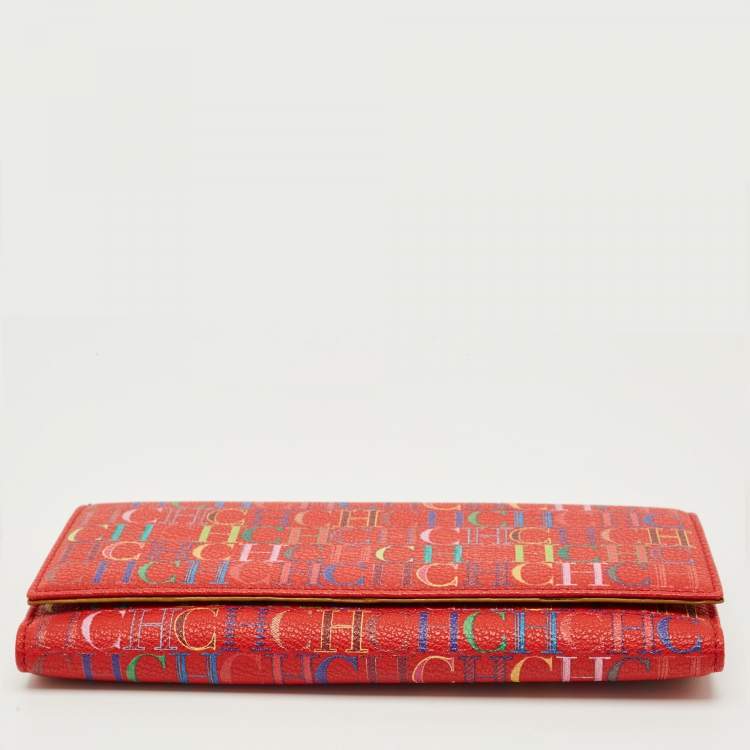 Pre Owned Carolina Herrera Red Monogram Coated Canvas Trifold Continental Wallet