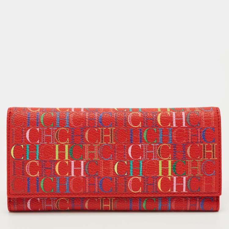Pre Owned Carolina Herrera Red Monogram Coated Canvas Trifold Continental Wallet