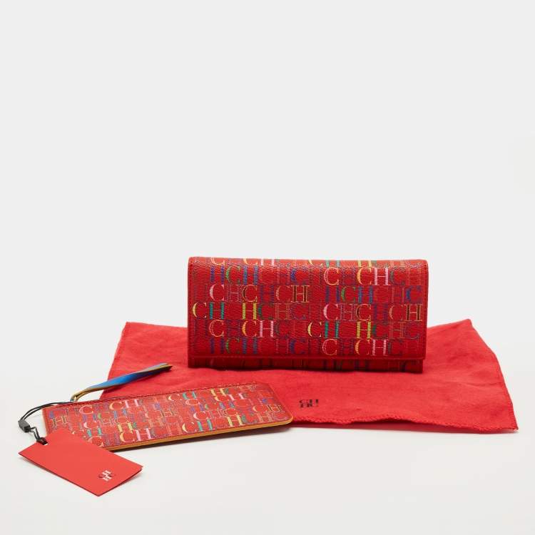 Pre Owned Carolina Herrera Red Monogram Coated Canvas Trifold Continental Wallet