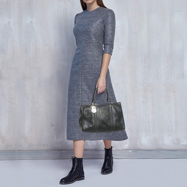 Pre Owned Carolina Herrera Black Leather Matteo Satchel