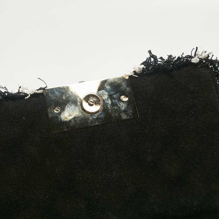 Pre Owned Carolina Herrera Black/White Tweed CHHC Pearl Embellished Shoulder Bag