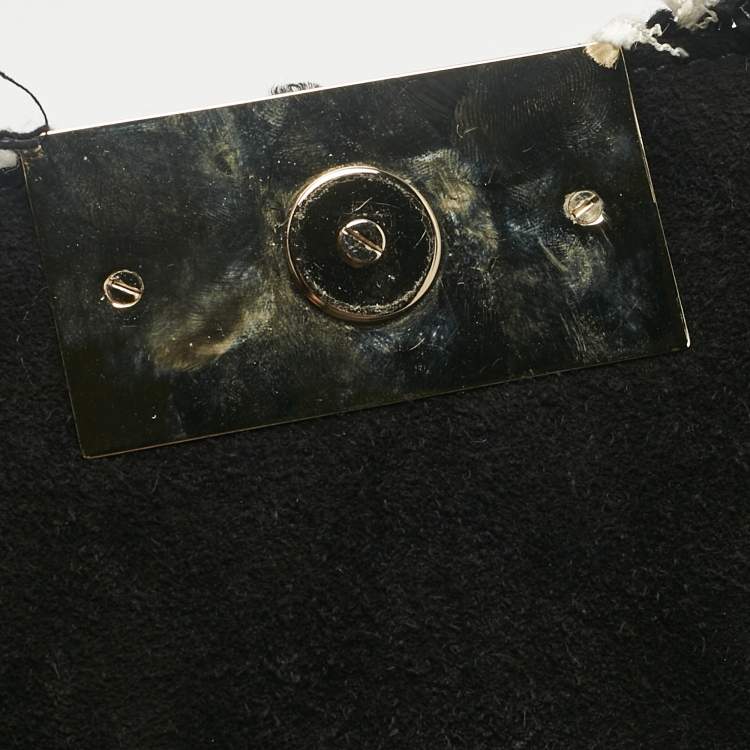 Pre Owned Carolina Herrera Black/White Tweed CHHC Pearl Embellished Shoulder Bag